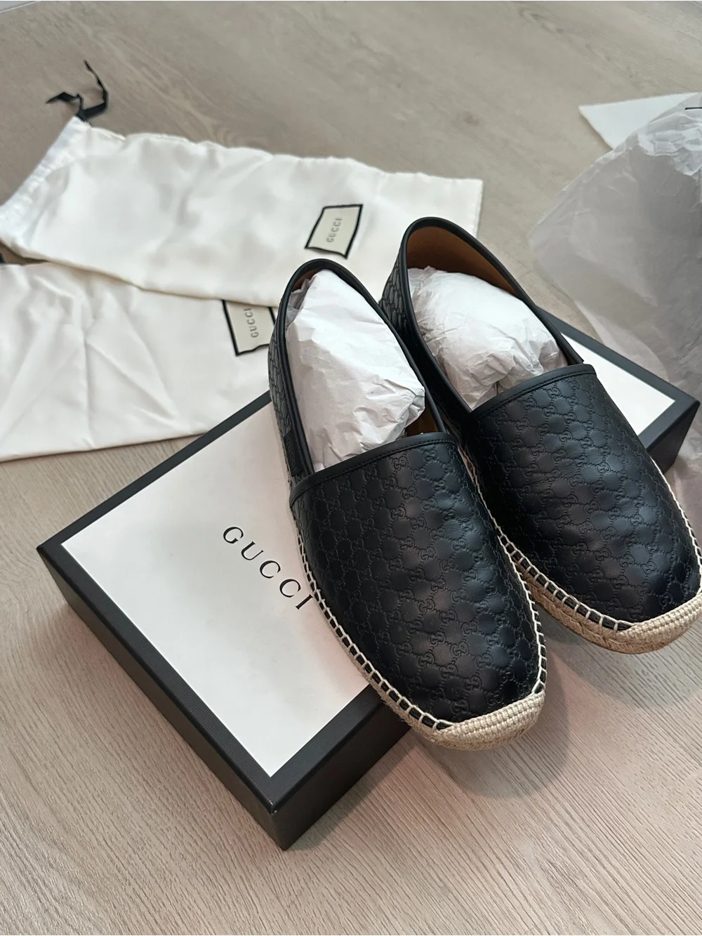 Gucci Men’s Black Leather Espadrille Slip-On
